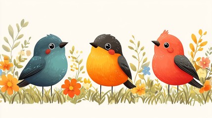 Fototapeta premium Colorful Flat Design Birds Illustration in Vector Art Style