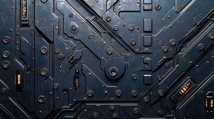 Dark Metal Circuit Panel Texture for Sci-Fi Game Design