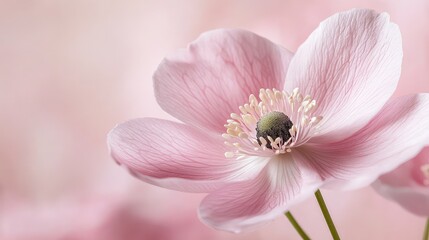 Obraz premium Delicate Pink Anemone Blossom on Soft Pink Background
