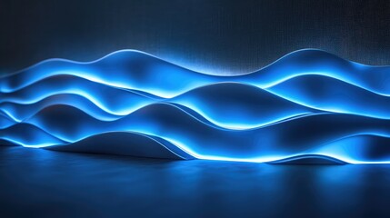 Modern Metal Panel with Blue Lighting Wave Design