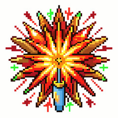 Colorful Pixel Art Firework Explosion with Radiant Light Effects