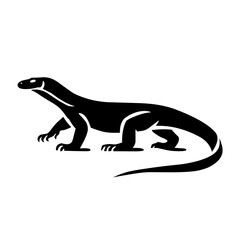 Komodo dragon silhouette icon logo vector art illustration features a minimalist design of a komodo dragon, showcasing its elegant shape and natural contours. Typically rendered in a single color.