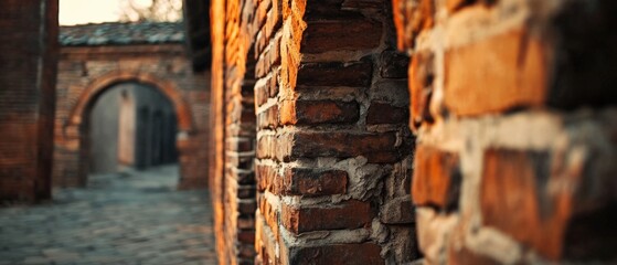 rustic brick wall in a historic alleyway