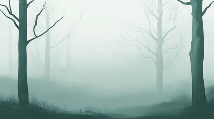 Obraz premium Misty Forest Scene With Bare Trees In Winter
