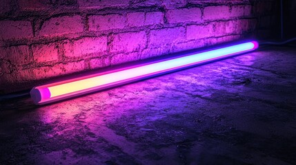 Neon Tube Light Against Brick Wall