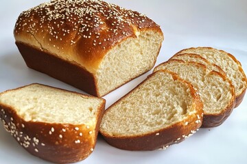 A loaf of whole grain bread with a golden brown crust and sesame seeds sprinkled on top