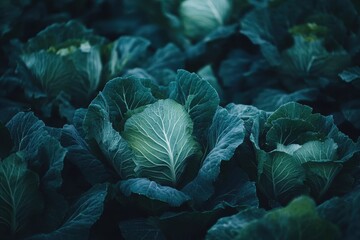 A lush field filled with fresh green cabbages their leaves vibrant and textured