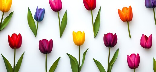 Obraz premium A row of colorful flowers with green stems