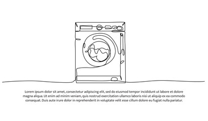 Continuous one line design of laundry washing machine. Minimalist style vector illustration on white background.