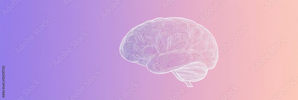 Fototapete a simple white line doodle of a brain on a soft gradient background, perfect for text or creative de