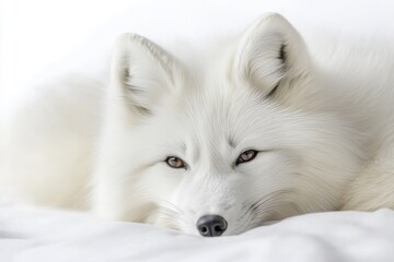 Obraz premium A resting arctic fox with a pure white coat soft fur