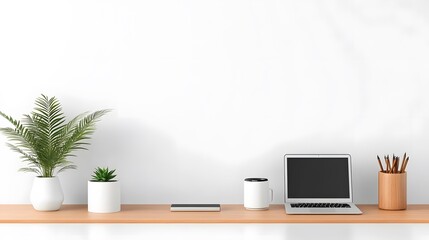 Compact office layout with ergonomic desks and smart devices, 3D isometric render, white background