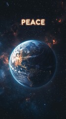 Peaceful Earth: A mesmerizing view of planet Earth from space, bathed in the soft glow of distant...