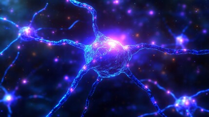 Brain Neuron Network: A mesmerizing close-up of a neuron network in vibrant blue and purple hues, showcasing the intricate connections and sparking a sense of the complex workings of the mind.