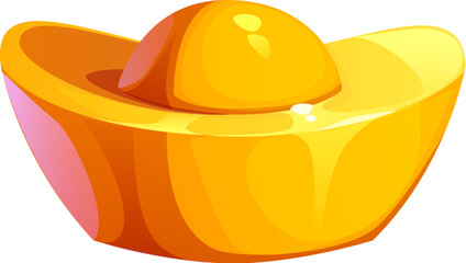 Gold ingot Chinese lunar new year symbol of abundance, wealth, prosperity, good fortune in east Asian culture. Isolated cartoon vector traditional shiny piece of gold with polished and radiant finish