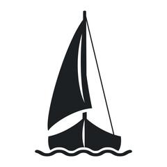 Fishing boat icon with sail sailing that is floating on calm waters isolated on white background