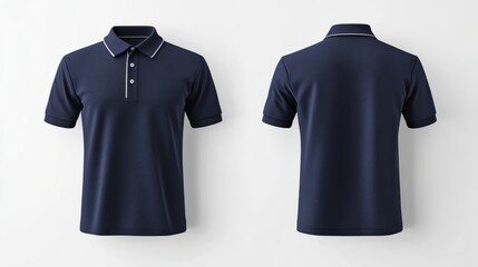 A stylish polo shirt mockup with the front and back views side by side, highlighting design details on a minimal white backdrop