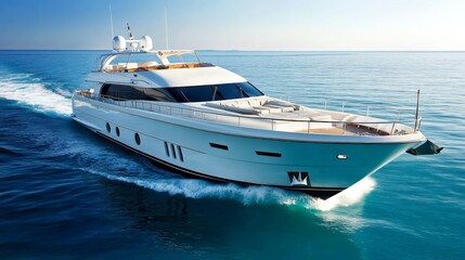 Fototapeta premium Luxury Yacht Cruising: A sleek, modern yacht glides gracefully across the open ocean, showcasing its elegant design and evoking a sense of freedom and adventure.