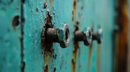 Rusty Bolts on a Turquoise Surface