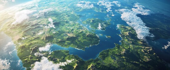 Aerial View of Lush Green Islands and Blue Ocean
