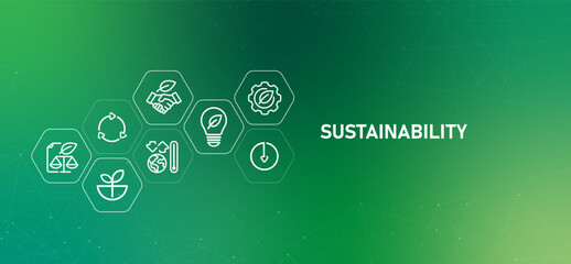 Sustainability green gradient concept web header illustration icon for company responsible environmental practice