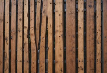 Close-up view of wooden fence segments with metal mesh inserts, detail, section, backyard