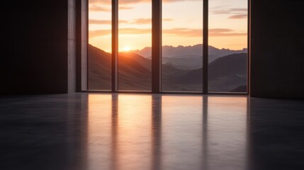 Fototapeta premium Breathtaking Sunset View from Cozy Mountain Cabin Window