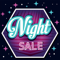 Neon Night Sale Labels Design