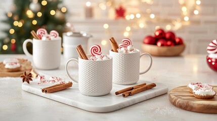 Festive holiday kitchen with hot chocolate treats cozy atmosphere