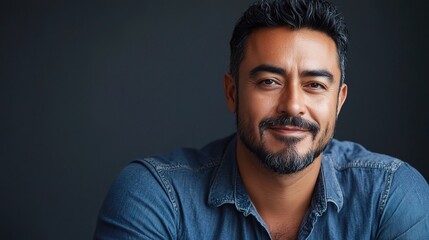 Obraz premium Handsome Hispanic Male Portrait with Charming Smile and Beard