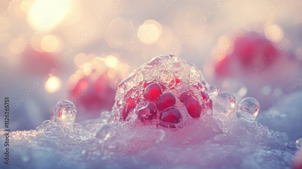 Poster Frozen Pomegranate Seeds In Winter Ice