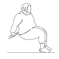 One continuous single drawing line art flat doodle woman, overweight, fat, fitness, sport, workout. Isolated image hand draw contour on a white background
