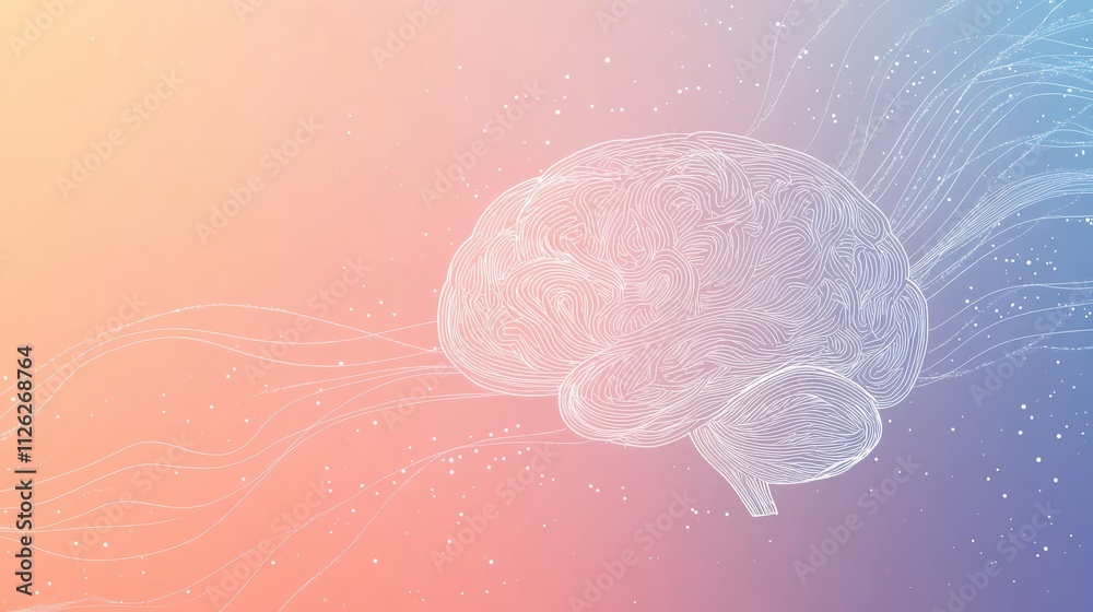 Aufkleber a delicate white line brain on a soothing gradient background, with plenty of space for extra text. 