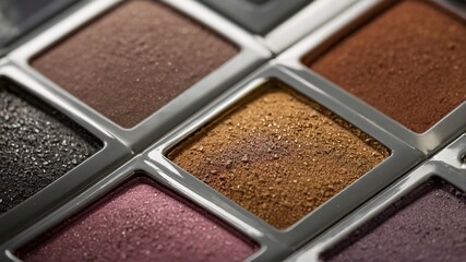 Fototapeta premium A close-up of an earthy toned makeup palette featuring a wide range of colors, offering a natural, elegant style.