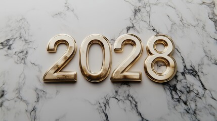 Golden 2028 on Marble: Elegant gold numerals "2028" rest on a luxurious marble background, promising a year of prosperity and sophistication.