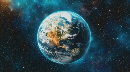 Fototapeta premium Earth viewed from space with cosmic background.