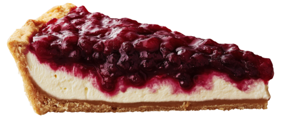 Slice of cheesecake topped with berry sauce