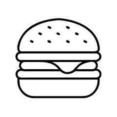 burger icon, food vector icon, beverage vector illustration - black outline icon of burger symbolizing food, beverage, and tasty food in simple design.