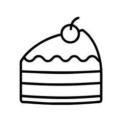 cake icon, food vector icon, beverage vector illustration - black outline icon of cake symbolizing food, beverage, and tasty food in simple design.