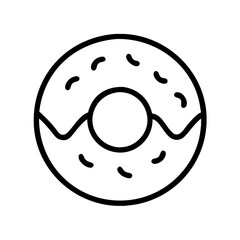donut icon, food vector icon, beverage vector illustration - black outline icon of donut symbolizing food, beverage, and tasty food in simple design.