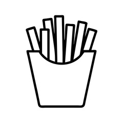 fries icon, food vector icon, beverage vector illustration - black outline icon of fries symbolizing food, beverage, and tasty food in simple design.