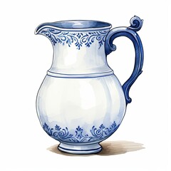The ceramic jug features a bulbous body, a narrow neck, and a flared rim. It is beautifully decorated with intricate blue and white floral motifs, making it a perfect decorative piece.
