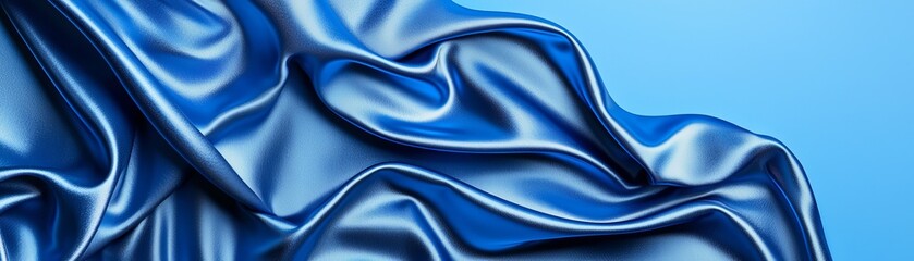 Fototapeta premium Elegant royal blue satin fabric close-up textile studio softness