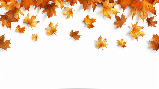 Autumn Leaves Falling on a Clean White Background, Perfect for Seasonal Themes, Thanksgiving Celebrations, and Autumnal Designs