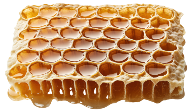 Close-up of a honeycomb dripping with honey