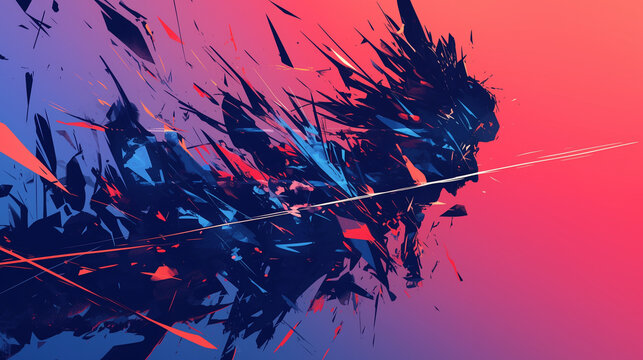 abstract depiction of dark shards over a magenta backdrop in a chaotic yet visually compelling composition