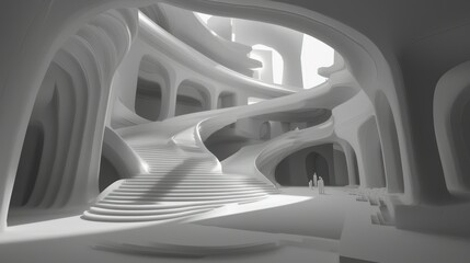 Obraz premium Abstract architectural space with flowing forms.