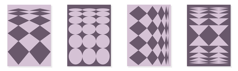 This is a stunning collection of modern geometric patterns showcasing various shapes in beautiful muted purple tones
