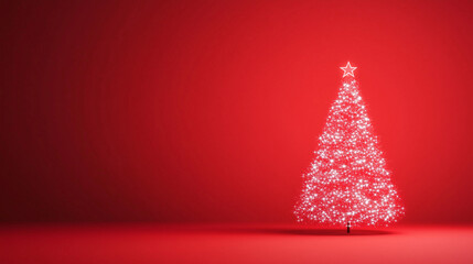 Illuminated Christmas Tree of Stars on Red Background - Festive Greeting Card Design | Vector Illustration with High Resolution and Detail for Copy Space - AR 16:9