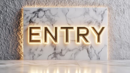 Golden Entry Sign:  A sleek, modern sign with the word "ENTRY" illuminated in gold on a luxurious marble backdrop.  The sign exudes an air of elegance and sophistication.